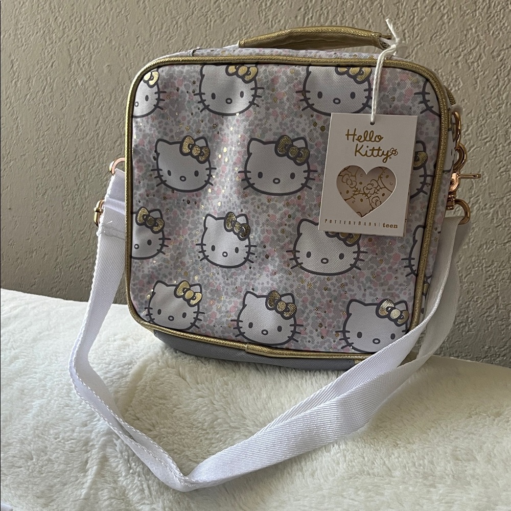Hello Kitty Pottery Barn Teen Patterned Lunch Bag with Gold and White